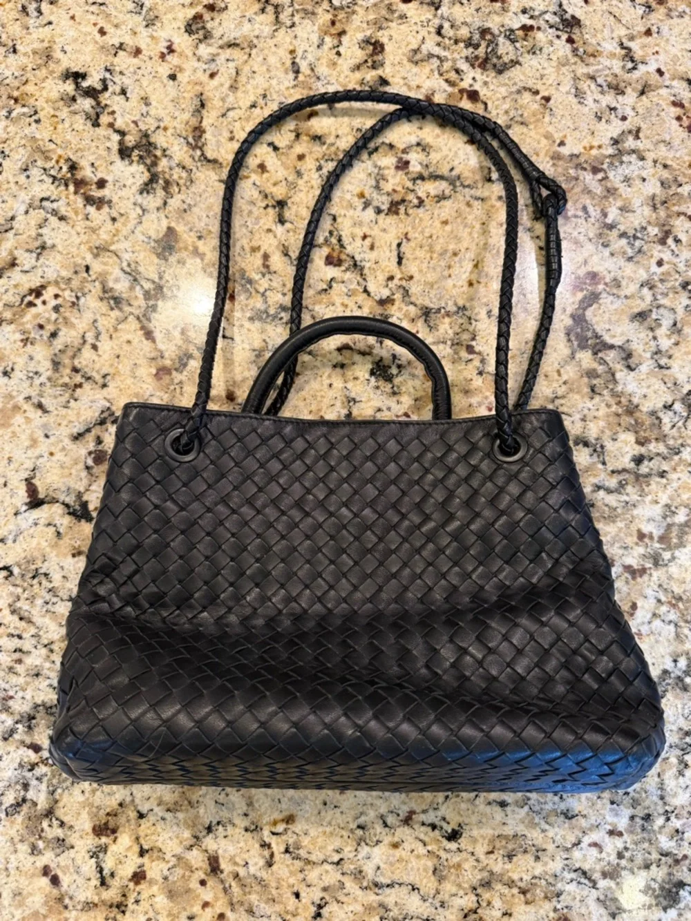 Quince Italian Leather Handwoven Tote Purse Black Large - Picture 10 of 10
